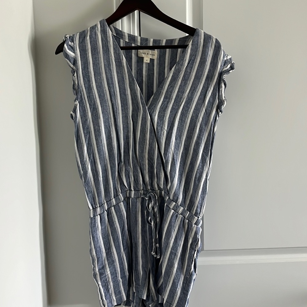 Cloth & Stone Blue and White Linen Romper